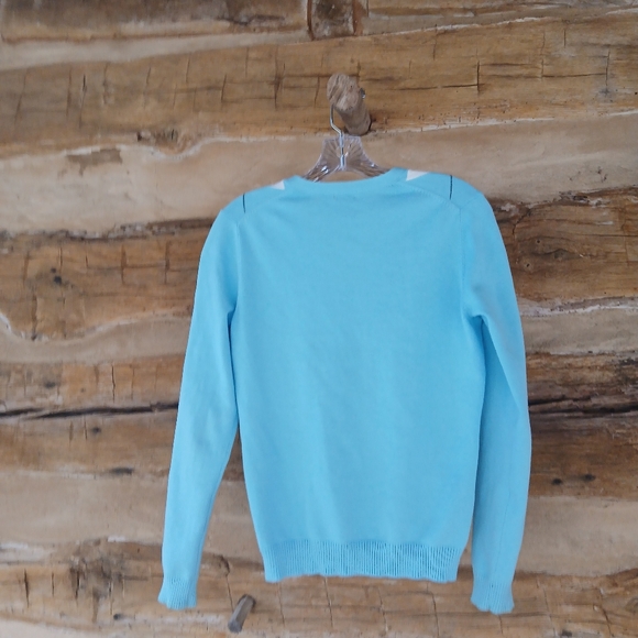 3/$15 Izod Light Blue & Brown Argyle V Neck Cotton Cardigan Size Small - Picture 5 of 8